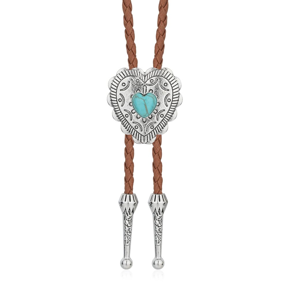 8607 Native American Bolo Tie Turquoise Rodeo Cowboy Bola Tie Leather